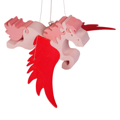 fauna houten baby mobiel vliegend paard roze