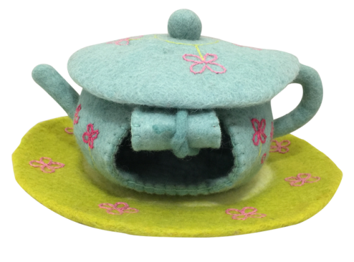 papoose fairy house made from felt shaped like a tea pot