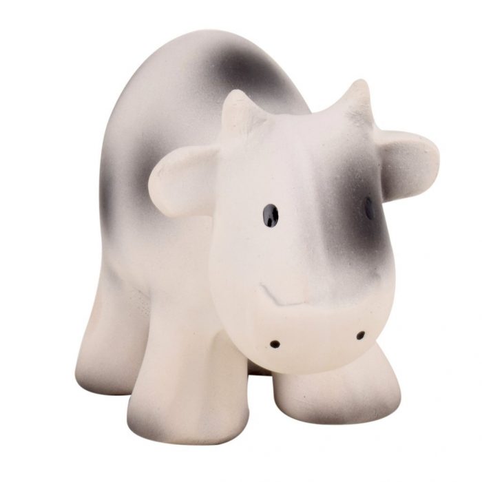 black and white cow teether toy
