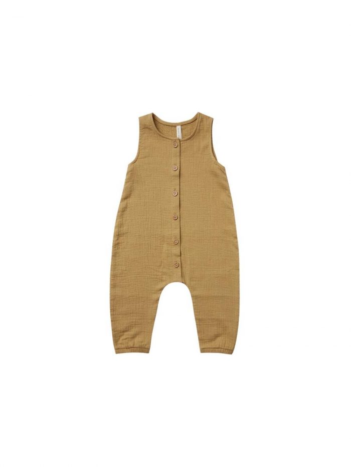 Geweven jumpsuit met knoopjes goud Quincy Mae