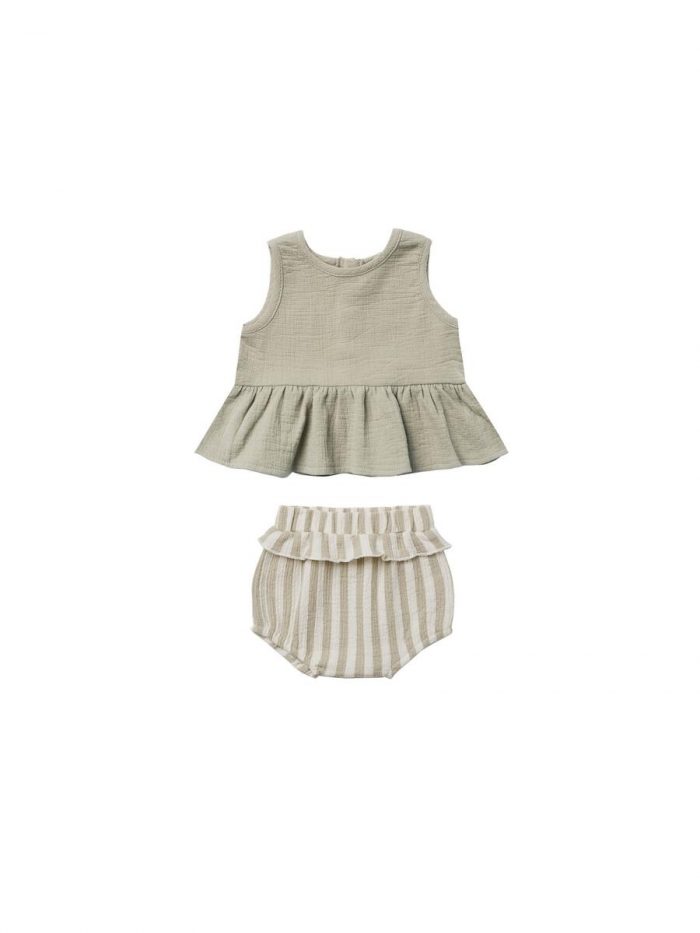 Mouwloze peplum set salie-streep Quincy Mae