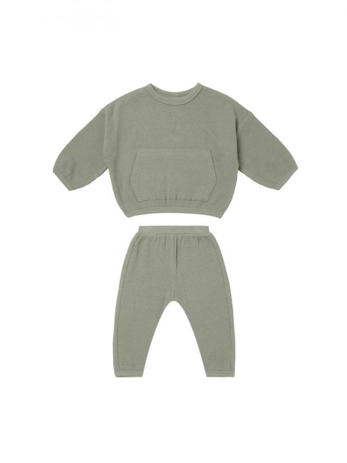 Quincy Mae Waffle Top + Pant Set Spruce