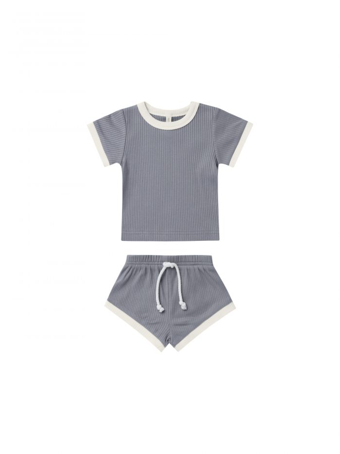 Quincy Mae Ribbed Shortie Set Washed-Indigo