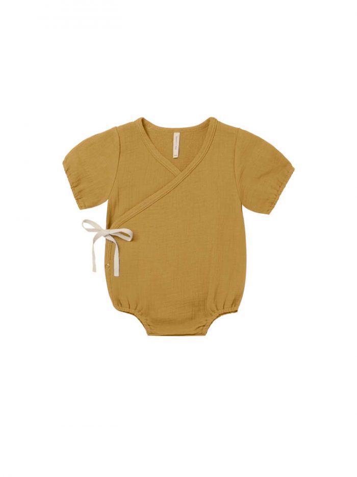 Quincy Mae Woven Wrap Romper Ocre