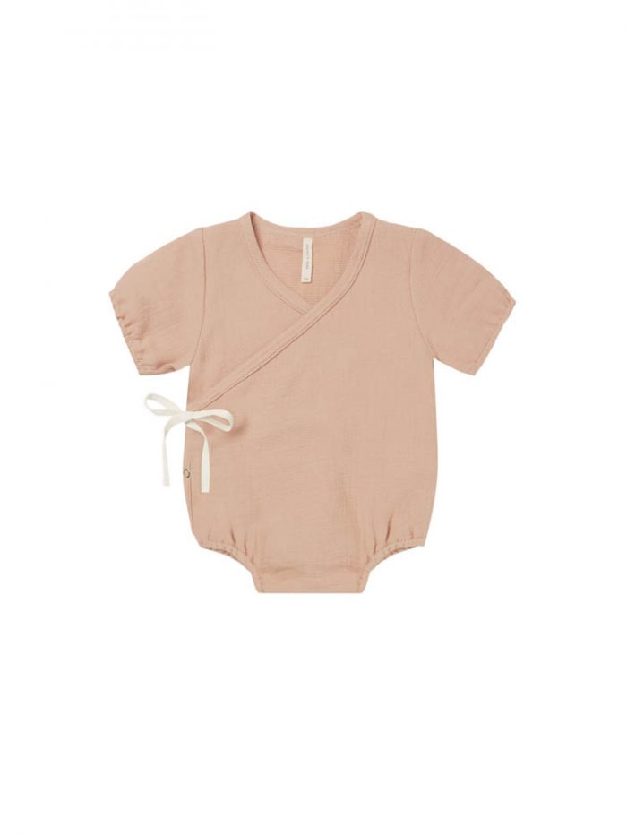 Quincy Mae Woven Wrap Romper Blush