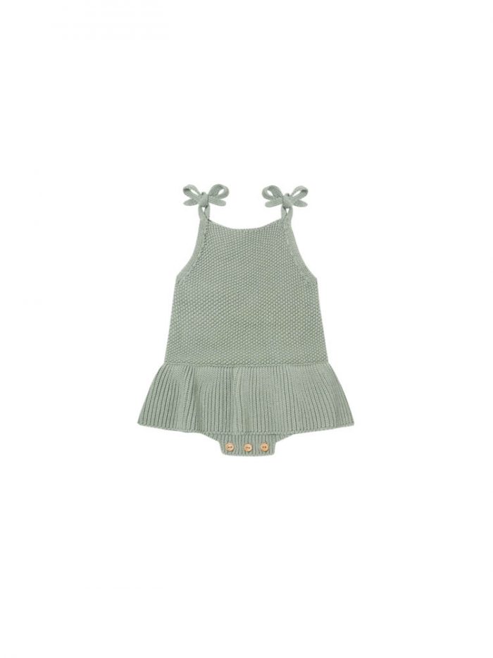 Quincy Mae Knit Ruffle Romper Spruce