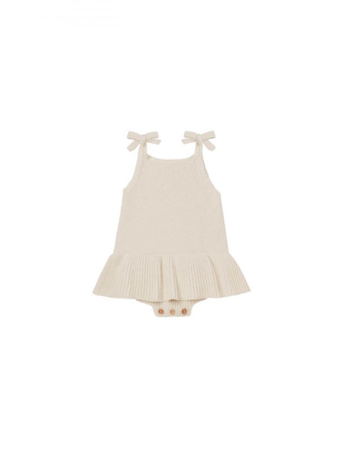 Quincy Mae Knit Ruffle Romper Natural