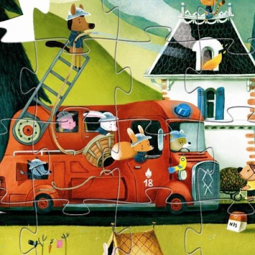 Djeco Silhouette Puzzle - The Fire Truck 16 Pcs Kleine Planeet