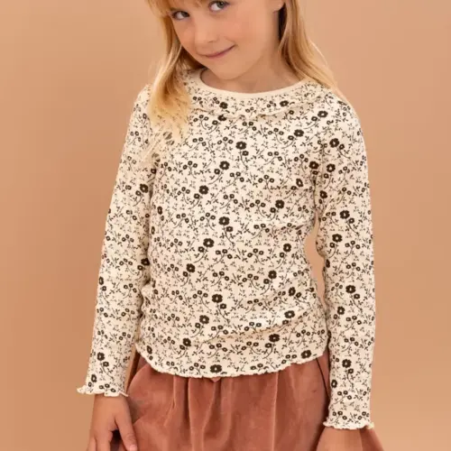 On top of the cake - Vanessa Rib Top Aop Flower Brown