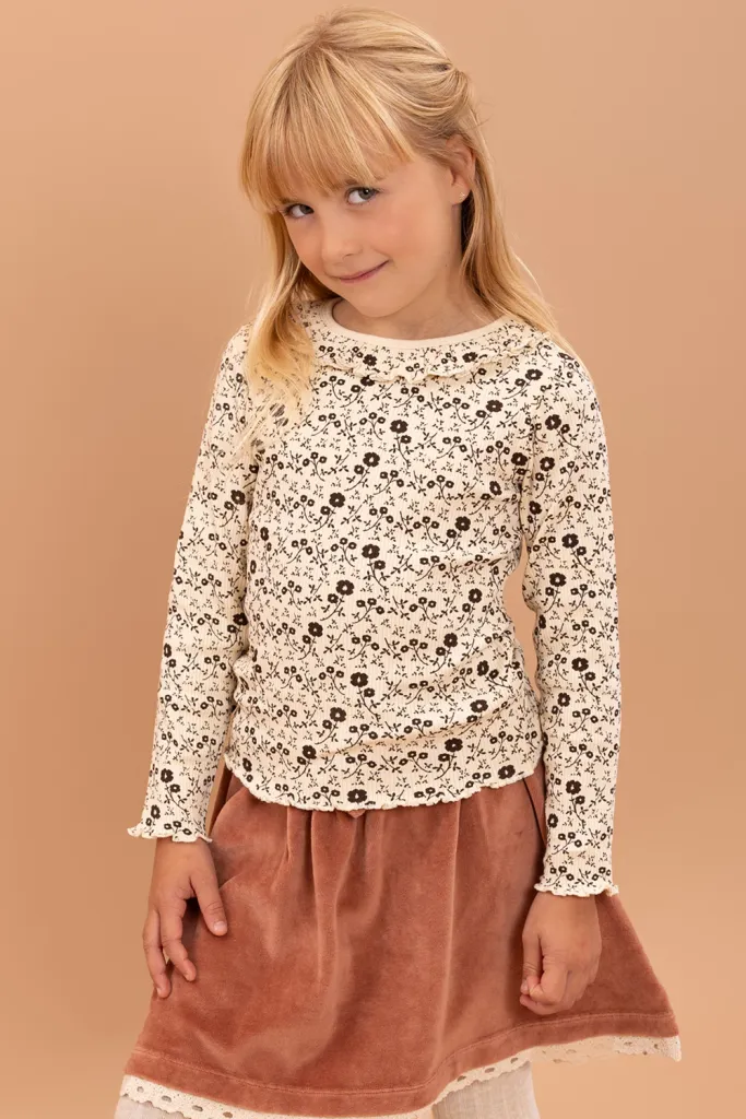 On top of the cake - Vanessa Rib Top Aop Flower Brown